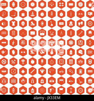 100 stopwatch icons hexagon orange Stock Vector