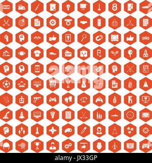 100 strategy icons hexagon orange Stock Vector