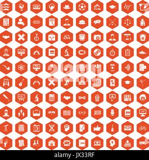 100 student icons hexagon orange Stock Vector