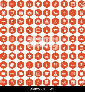 100 stylist icons hexagon orange Stock Vector