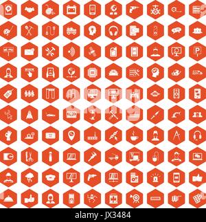 100 support icons hexagon orange Stock Vector