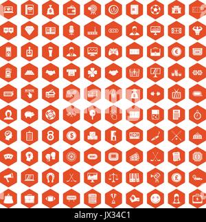 100 sweepstakes icons hexagon orange Stock Vector