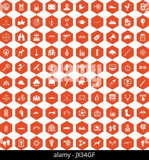 100 target icons hexagon orange Stock Vector