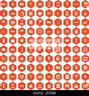 100 taxi icons hexagon orange Stock Vector