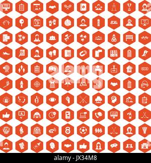 100 team icons hexagon orange Stock Vector