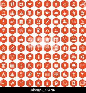 100 team building icons hexagon orange Stock Vector