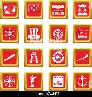 Columbus Day icons set red Stock Vector