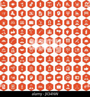 100 team work icons hexagon orange Stock Vector