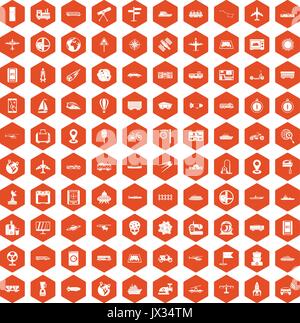 100 technology icons hexagon orange Stock Vector