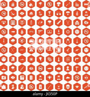 100 tension icons hexagon orange Stock Vector