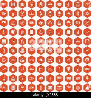 100 top hat icons hexagon orange Stock Vector