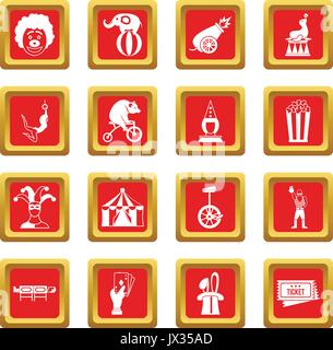 Circus entertainment icons set red Stock Vector