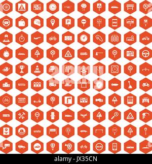 100 traffic icons hexagon orange Stock Vector