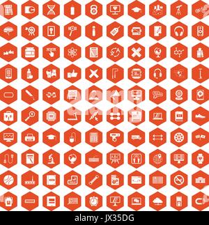 100 training icons hexagon orange Stock Vector