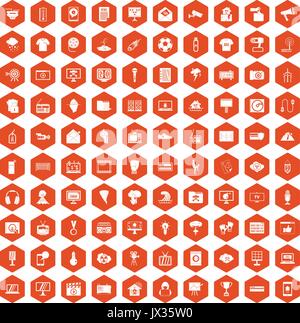 100 TV icons hexagon orange Stock Vector