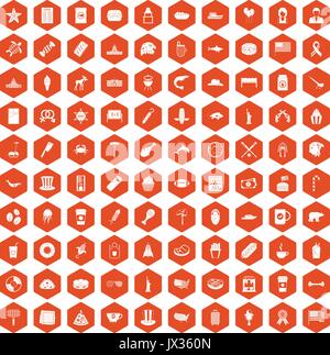 100 USA icons hexagon orange Stock Vector