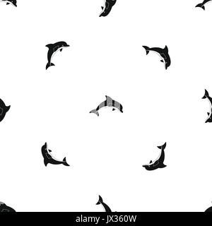 Jumping dolphin pattern seamless black Stock Vector