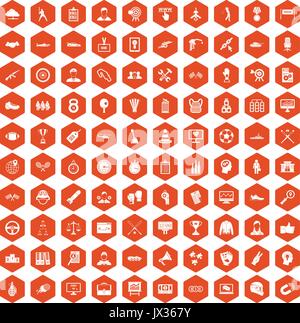 100 victory icons hexagon orange Stock Vector