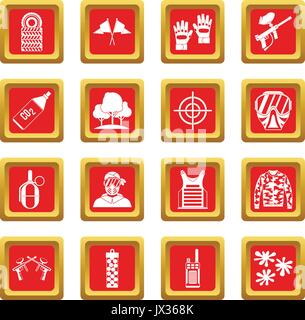 Paintball icons set red Stock Vector