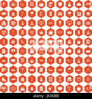 100 villa icons hexagon orange Stock Vector