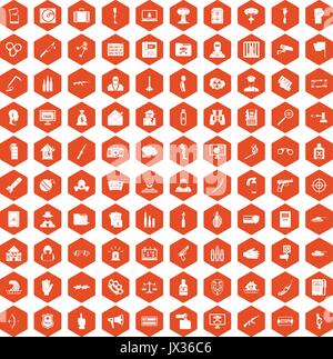 100 violation icons hexagon orange Stock Vector