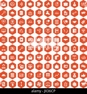 100 viral marketing icons hexagon orange Stock Vector