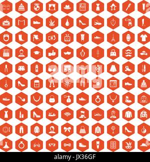 100 vogue icons hexagon orange Stock Vector