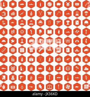 100 war crimes icons hexagon orange Stock Vector