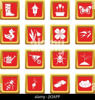 Spring icons set red Stock Vector