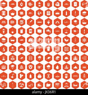 100 water supply icons hexagon orange Stock Vector