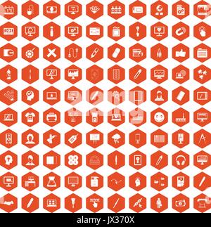 100 webdesign icons hexagon orange Stock Vector