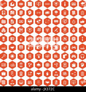 100 web development icons hexagon orange Stock Vector