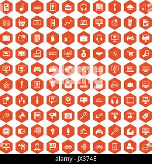100 web and mobile icons hexagon orange Stock Vector