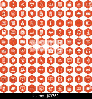 100 website icons hexagon orange Stock Vector