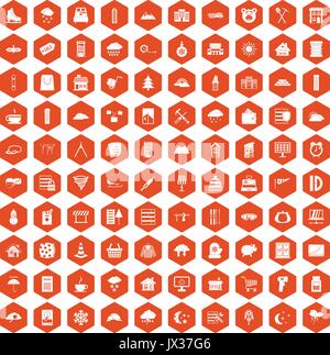 100 windows icons hexagon orange Stock Vector