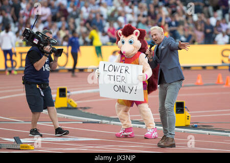 London Stadium, East London, England; IAAF World Championships; Hero the Hedgehog Mascot entertaining the fans on August 12th 2017. Stock Photo