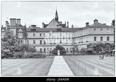 Trinity College, one of the constituent colleges of Oxford University, Broad Street, Oxford UK in August on a wet rainy day - fine art black & white Stock Photo