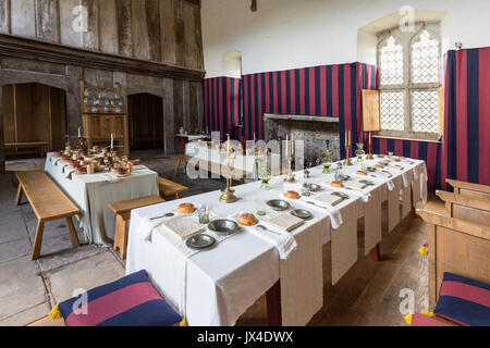 Medieval banquet settings at Tretower Court, Wales, UK Stock Photo