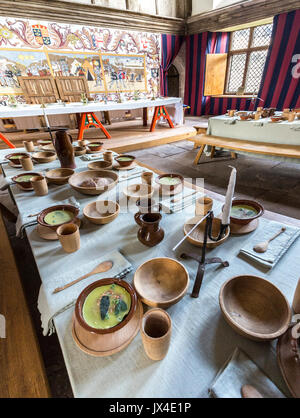 Medieval banquet settings at Tretower Court, Wales, UK Stock Photo