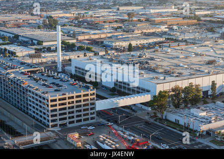 Hawthorne, California, USA - August 7, 2017:  Aerial view of the SPACEX headquarters and rocket manufacturing building. Stock Photo