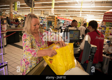 Calais France. Auchan supermarket. Shopping. Aug 2017 Stock Photo