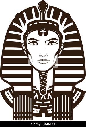 Portrait of pharaoh. Africa, Egypt, egyptian logo or symbol. Vintage vector illustration Stock Vector