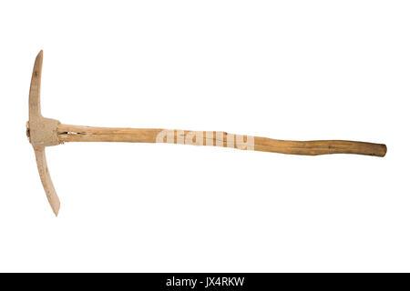 Old pick axe isolated on white background, old hoe Stock Photo