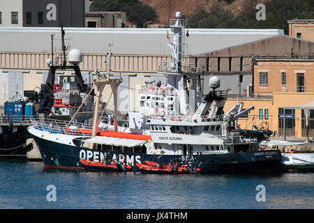 The rescue ship Golfo Azzurro, operated by the NGO Proactiva Open Arms, tied up in Malta's Grand Harbour Stock Photo