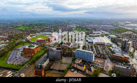 Aerial View Of Old Trafford Cricket Ground in Manchester Urban City in England, UK Stock Photo