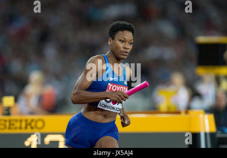 London, UK. 13th Aug, 2017. Phyllis Frances of United States anchors her team to victory during the Women's 4x400m Relay final during the Final Day of the IAAF World Athletics Championships (Day 10) at the Olympic Park, London, England on 13 August 2017. Photo by Andy Rowland/PRiME Media Images. Credit: Andrew Rowland/Alamy Live News Stock Photo