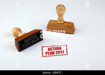 Action Plan 2017. Rubber Stamper with Wooden handle Isolated on White Background. Stock Photo