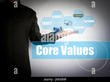Core Values concept. Successful businessman at the light background. Stock Photo