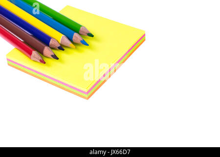 block Colored sticker for reminders on white background, office stationery, paper for notes. Studio Photo Stock Photo