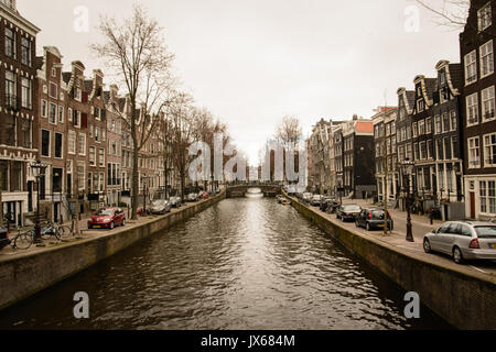 Canals in Amsterdam (Netherlands). March 2015. Landscape format. Stock Photo